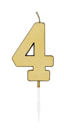 WeFiesta Metallic gouden taartkaars cijfer 4 van 4,5 cm
