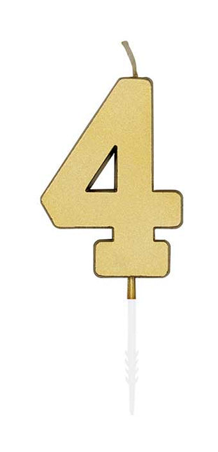 WeFiesta Metallic gouden taartkaars cijfer 4 van 4,5 cm