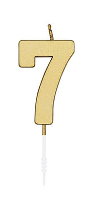 WeFiesta Metallic gouden taartkaars cijfer 7 van 4,5 cm