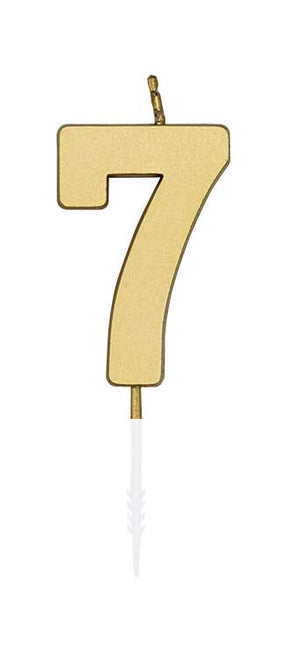 WeFiesta Metallic gouden taartkaars cijfer 7 van 4,5 cm