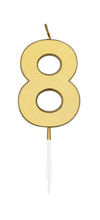WeFiesta Metallic gouden taartkaars cijfer 8 van 4,5 cm
