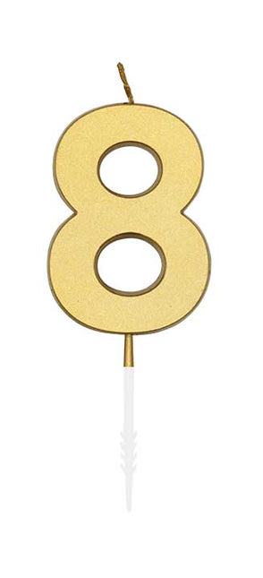 WeFiesta Metallic gouden taartkaars cijfer 8 van 4,5 cm