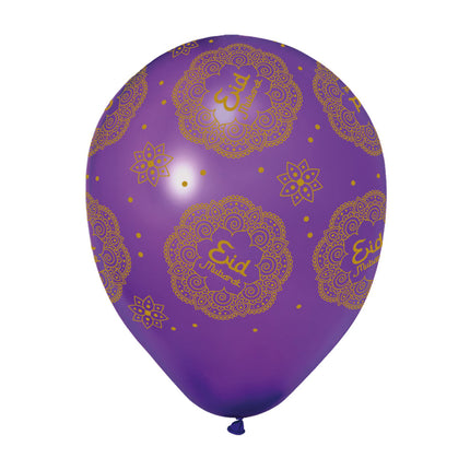 WeFiesta Ramadan Eid Mubarak ballonnen paars met goud 6 stuks