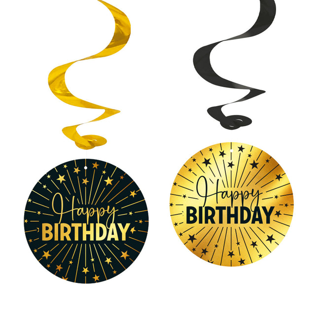 WeFiesta Swirls Happy Birthday Goud Zwart 95 cm