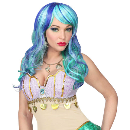 Widmann Milano Party Fashion Dream Hair Leia Cosplay Pruik Blauw Groen
