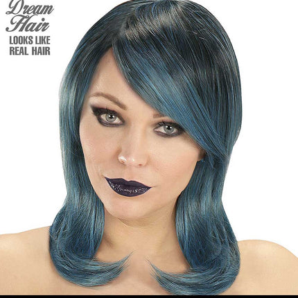 Widmann Milano Party Fashion Dream Hair Pruik Megan Zwart Blauw