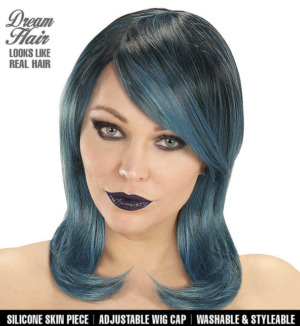 Widmann Milano Party Fashion Dream Hair Pruik Megan Zwart Blauw