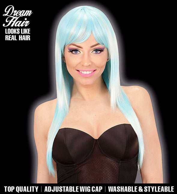 Widmann Milano Party Fashion Dream Hair Pruik Melange Fashion lang blauw turquoise