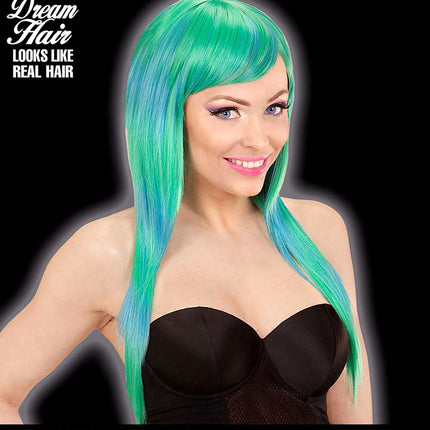 Widmann Milano Party Fashion Dream Hair Pruik Melange Fashion lang groen blauw