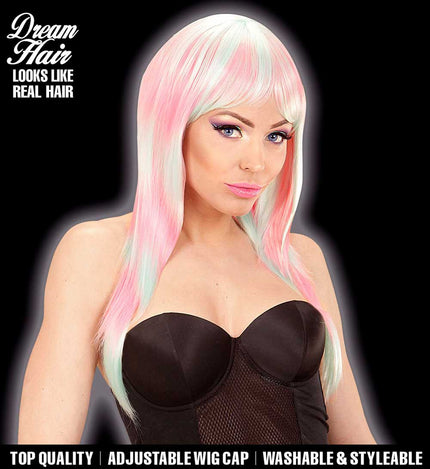Widmann Milano Party Fashion Dream Hair Pruik Melange Fashion lang roze turquoise