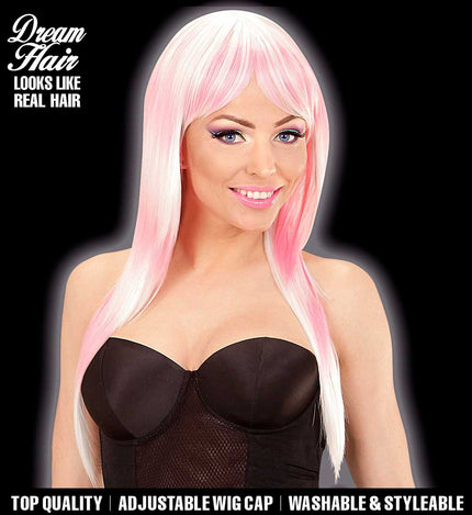 Widmann Milano Party Fashion Dream Hair Pruik Melange Fashion lang roze wit