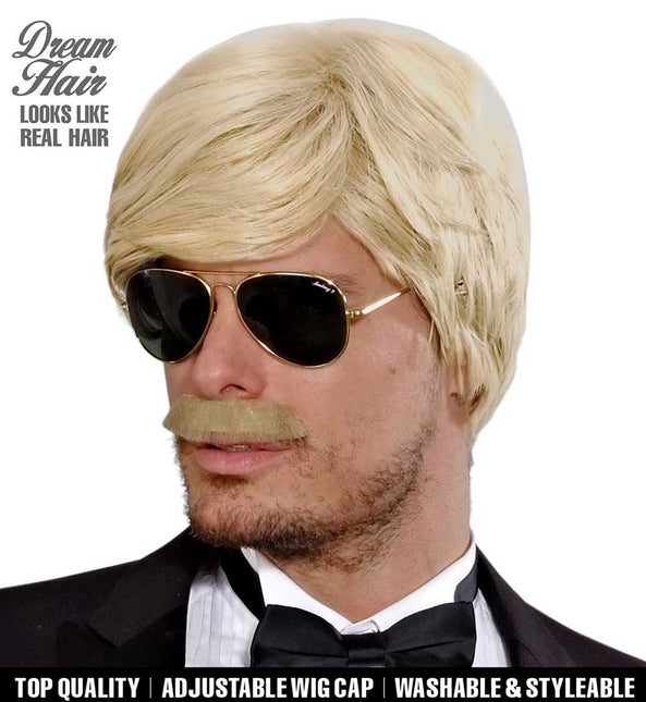 Widmann Milano Party Fashion Dream Hair Pruik Playboy met Snor Blond