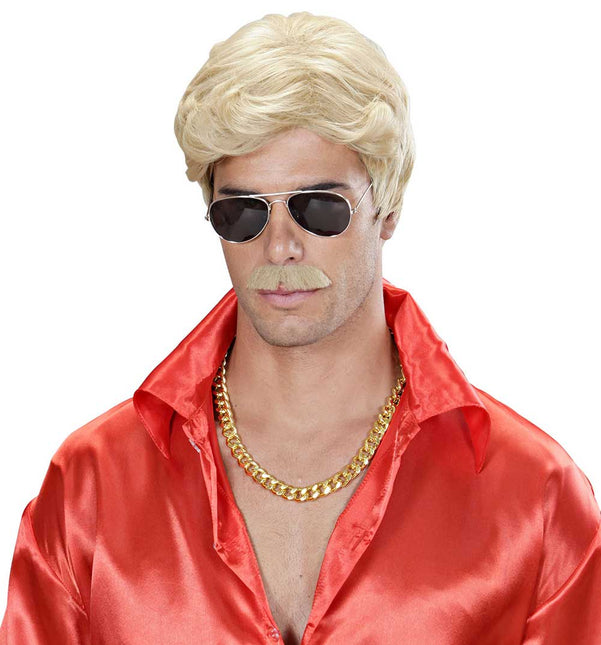 Widmann Milano Party Fashion Dream Hair Pruik Playboy met Snor Blond
