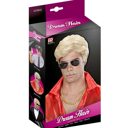 Widmann Milano Party Fashion Dream Hair Pruik Playboy met Snor Blond