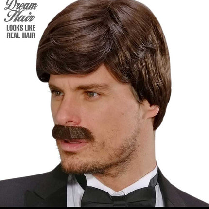 Widmann Milano Party Fashion Dream Hair Pruik Playboy met Snor Bruin
