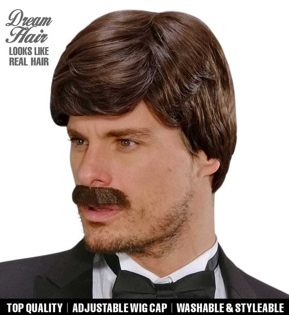 Widmann Milano Party Fashion Dream Hair Pruik Playboy met Snor Bruin