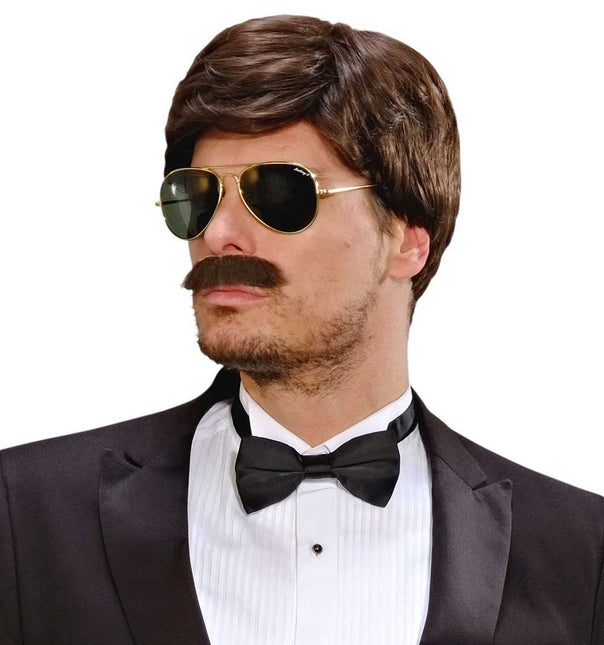 Widmann Milano Party Fashion Dream Hair Pruik Playboy met Snor Grijs