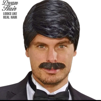 Widmann Milano Party Fashion Dream Hair Pruik Playboy met Snor Zwart