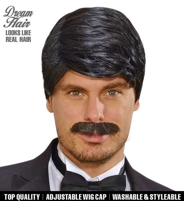 Widmann Milano Party Fashion Dream Hair Pruik Playboy met Snor Zwart