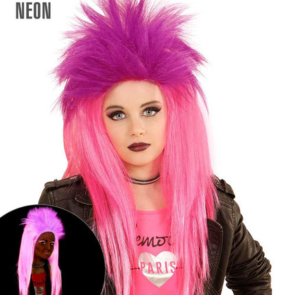 Widmann Milano Party Fashion Kinderpruik NEON Punkadelic Roze Paars