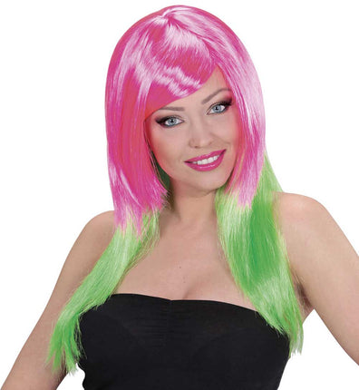 Widmann Milano Party Fashion Two Tone Pruik Roze Groen