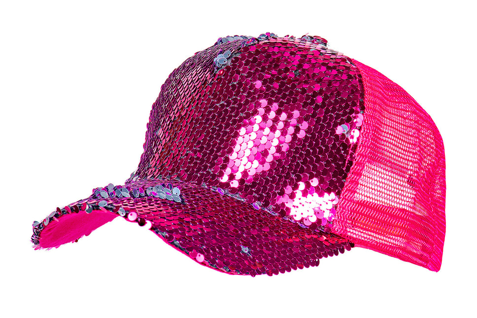 Wilbers & Wilbers Baseball Cap Pailletten Neon Roze