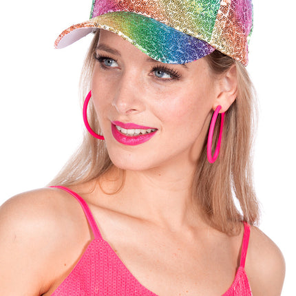 Wilbers & Wilbers Baseball Cap Pailletten Regenboog
