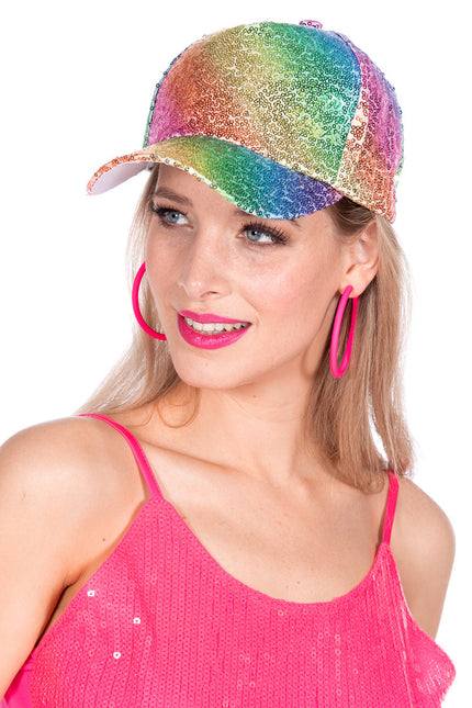 Wilbers & Wilbers Baseball Cap Pailletten Regenboog