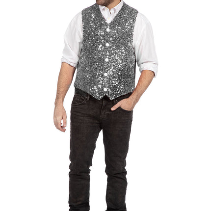 Wilbers & Wilbers Deluxe Gilet Pailletten Zilver Heren