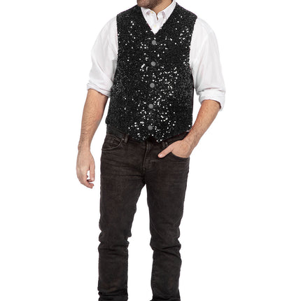 Wilbers & Wilbers Deluxe Gilet Pailletten Zwart Heren