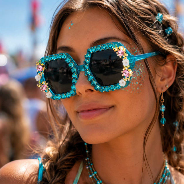 Wilbers & Wilbers Festival Bril Blauw met Strass & Bloemetjes