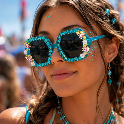 Wilbers & Wilbers Festival Bril Blauw met Strass & Bloemetjes