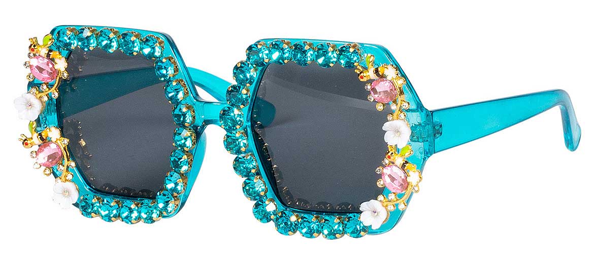 Wilbers & Wilbers Festival Bril Blauw met Strass & Bloemetjes