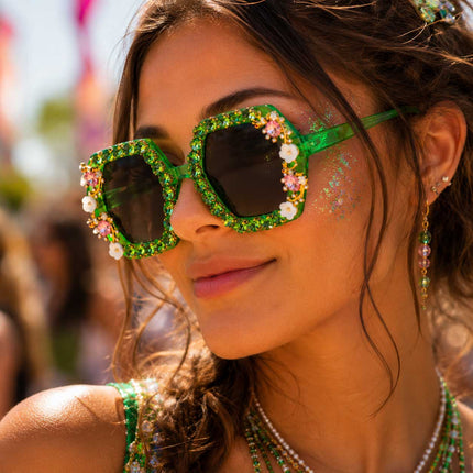 Wilbers & Wilbers Festival Bril Groen met Strass & Bloemetjes