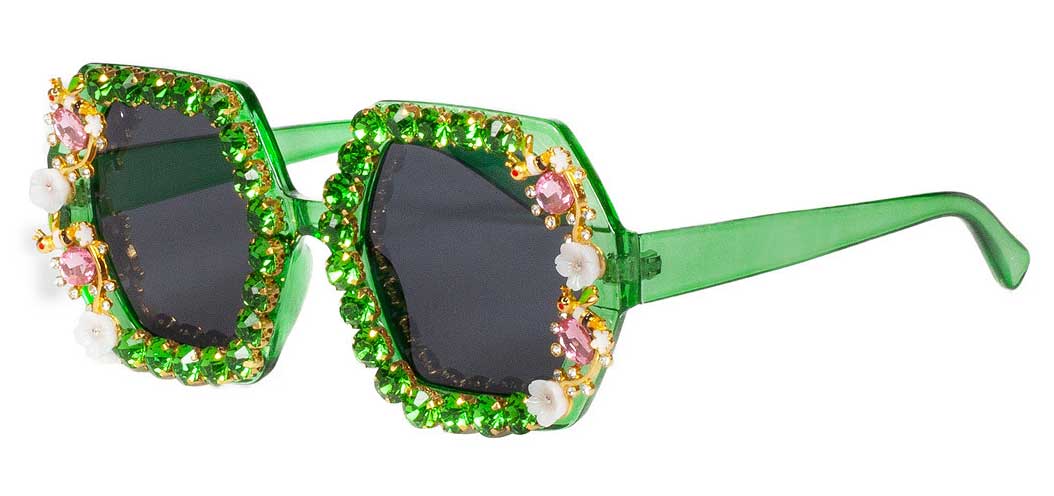 Wilbers & Wilbers Festival Bril Groen met Strass & Bloemetjes