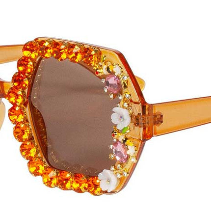 Wilbers & Wilbers Festival Bril Oranje met Strass & Bloemetjes