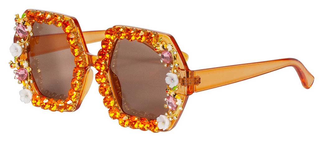 Wilbers & Wilbers Festival Bril Oranje met Strass & Bloemetjes