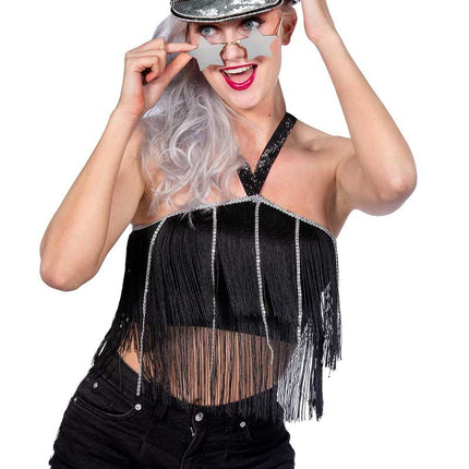 Wilbers & Wilbers Festival Topje Franje Dames Zwart