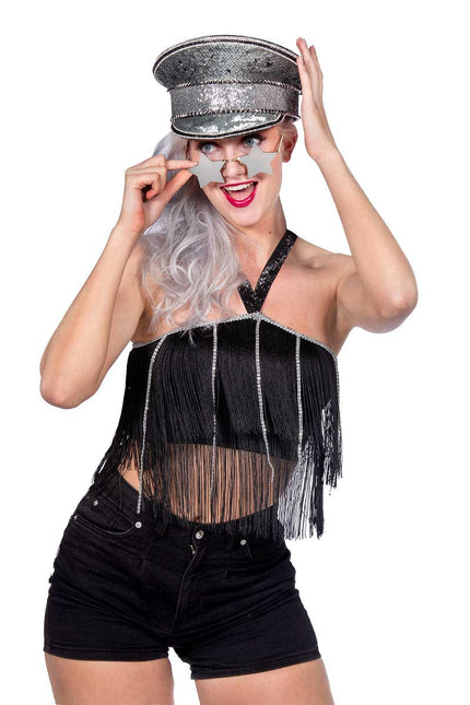 Wilbers & Wilbers Festival Topje Franje Dames Zwart