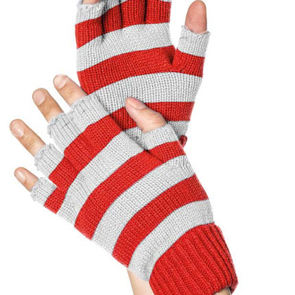 Wilbers & Wilbers Handschoenen Gebreid Vingerloos Rood Wit