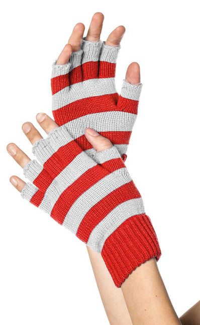 Wilbers & Wilbers Handschoenen Gebreid Vingerloos Rood Wit