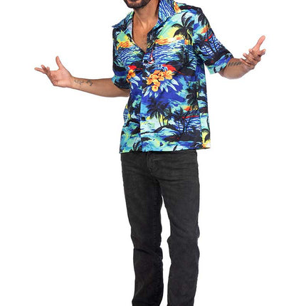 Wilbers & Wilbers Hawaii Shirt Blauw Palmboom Heren