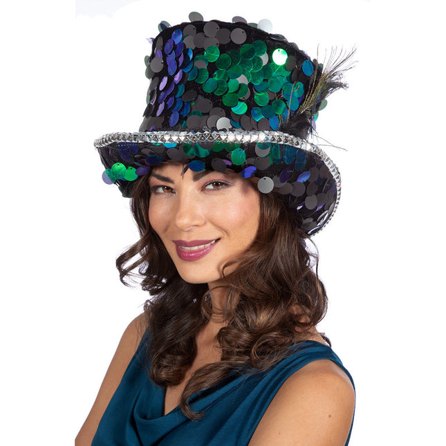 Wilbers & Wilbers Hoge Hoed Luxe Pailletten Peacock