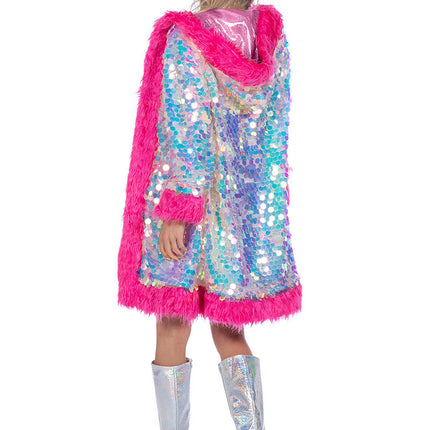 Wilbers & Wilbers Holografische paillettenjas lang met bont