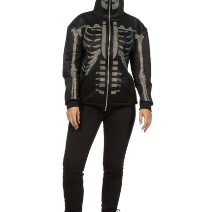 Wilbers & Wilbers Hoodie Met Rits Skelet Strass Stenen Unisex
