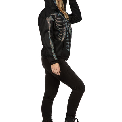 Wilbers & Wilbers Hoodie Met Rits Skelet Strass Stenen Unisex