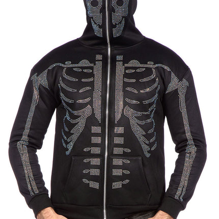 Wilbers & Wilbers Hoodie Met Rits Skelet Strass Stenen Unisex
