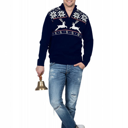 Wilbers & Wilbers Kersttrui rendier donderblauw met rits