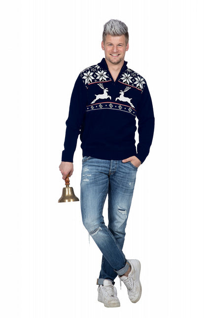 Wilbers & Wilbers Kersttrui rendier donderblauw met rits