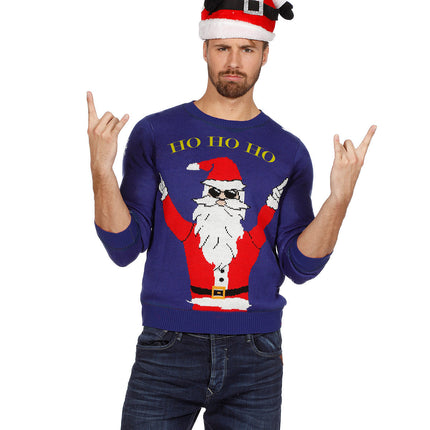 Wilbers & Wilbers Kersttrui Rocking Santa blauw